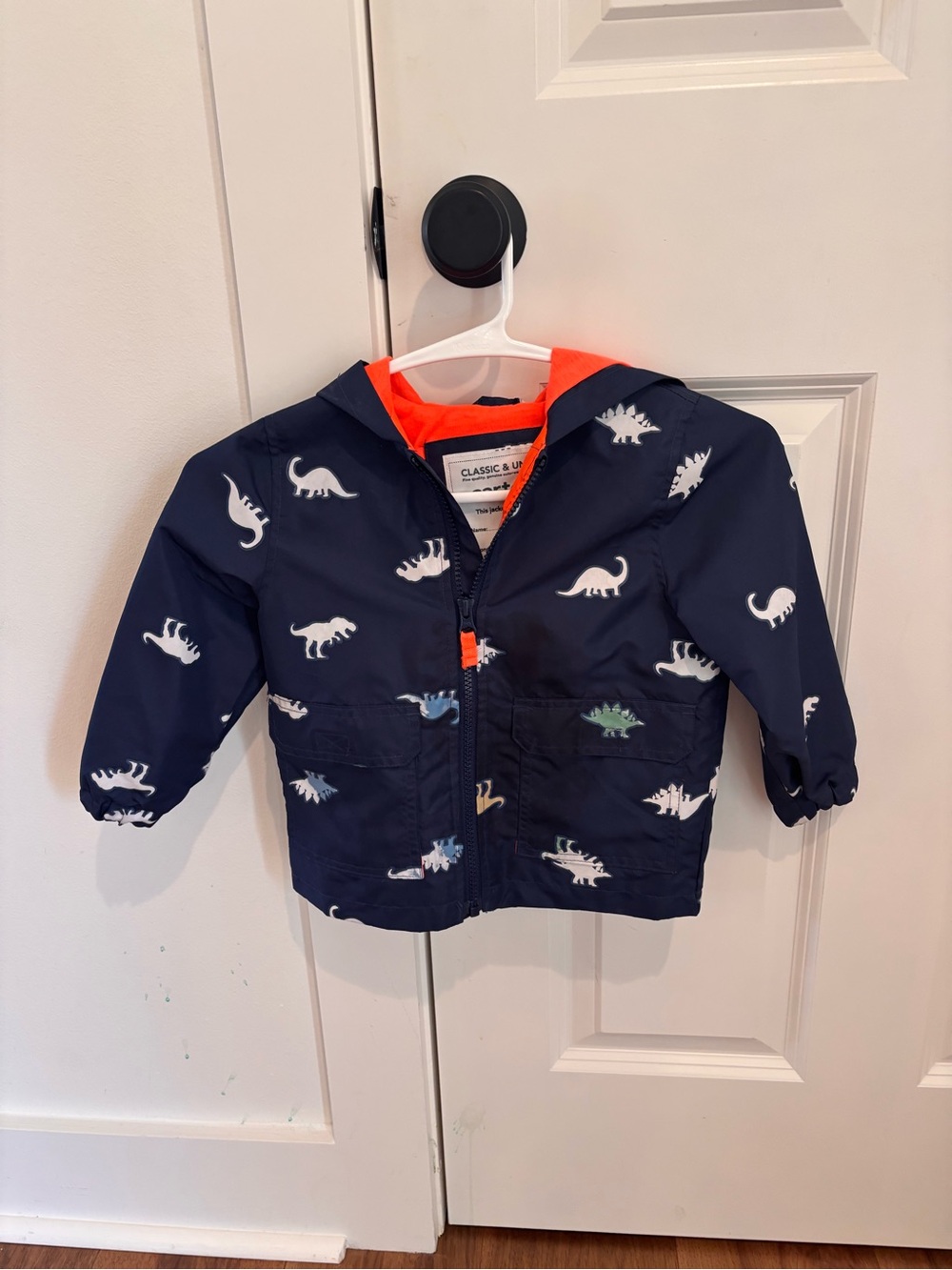 Carter's Navy Dinosaur Hooded Raincoat with Orange Lining